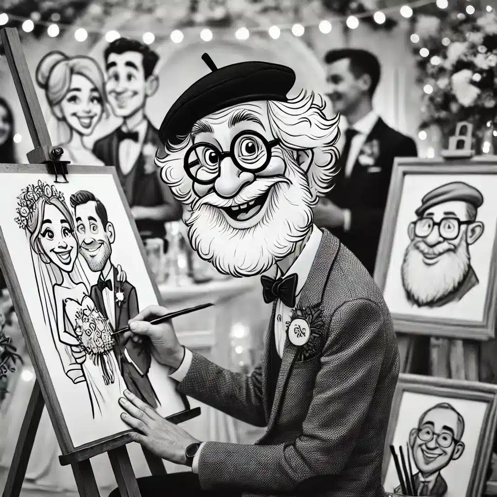 Bruce Steveson at Wedding doinng Caricature